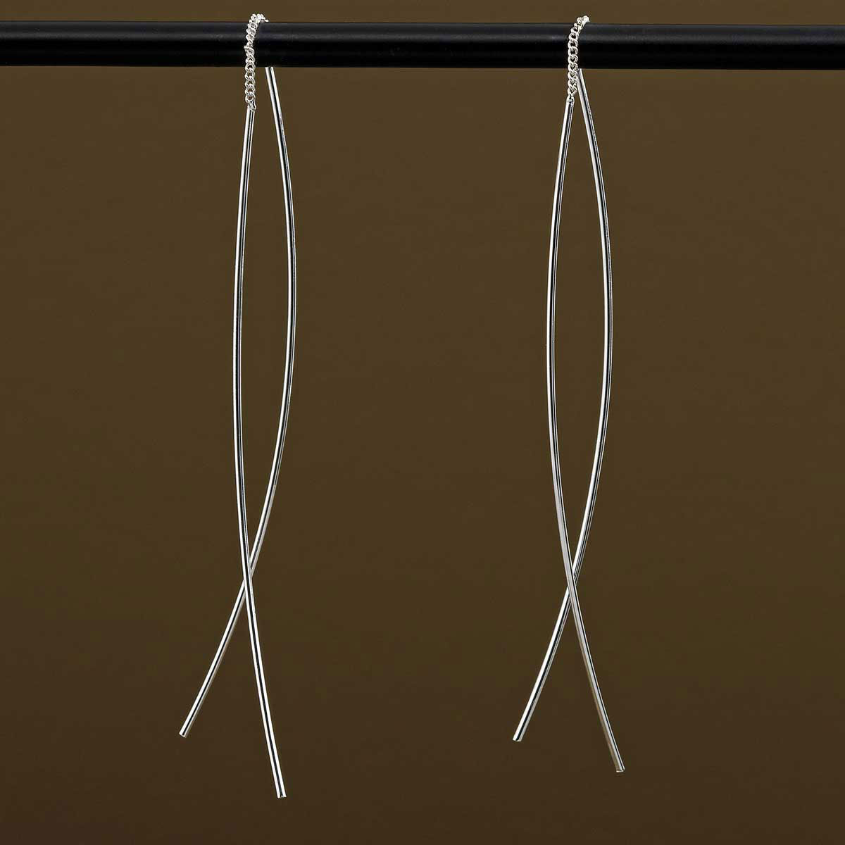 EARRINGS THREADER SILVER 3IN