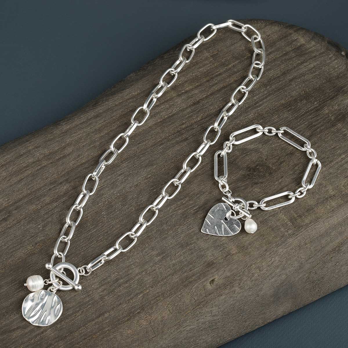 BRACELET LINKS HEART PEARL