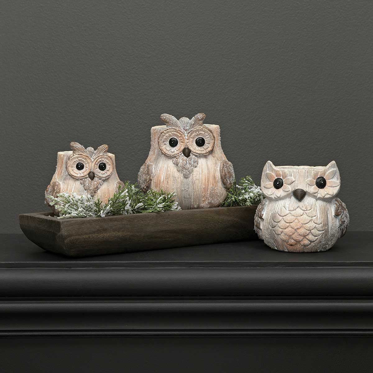 OLLIE FROSTED CERAMIC OWL POT CREAM/BROWN WITH MICA SM