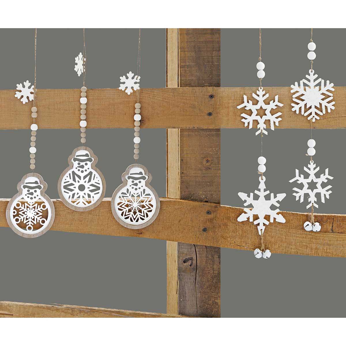 ORNAMENT SNOW DANGLE 2ASSORTED 4IN X 20IN WOOD