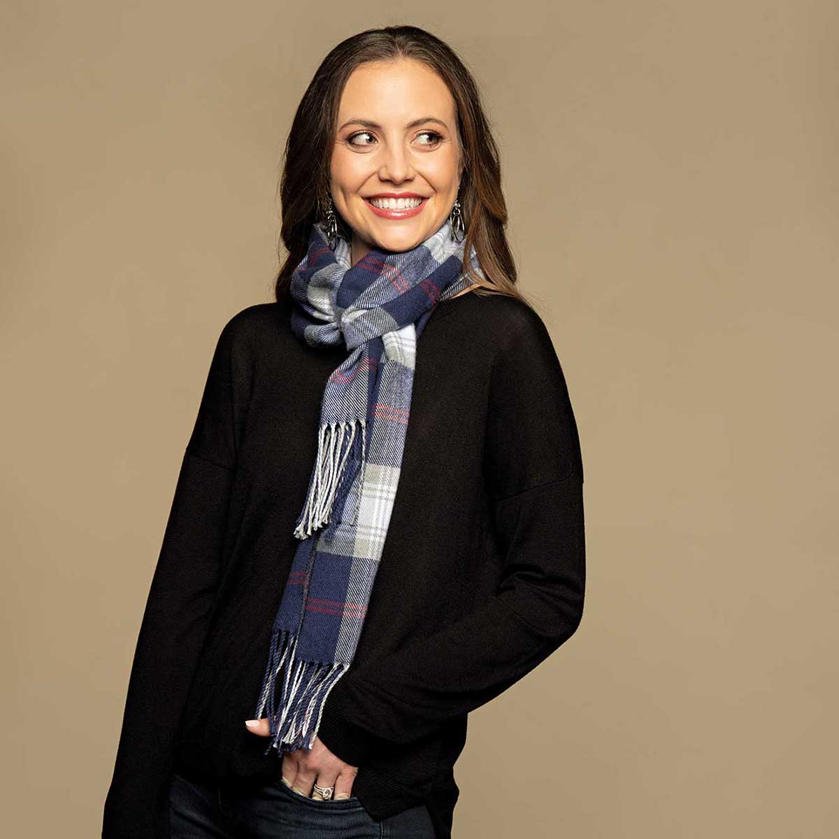 SCARF PLAID NAVY/TAN