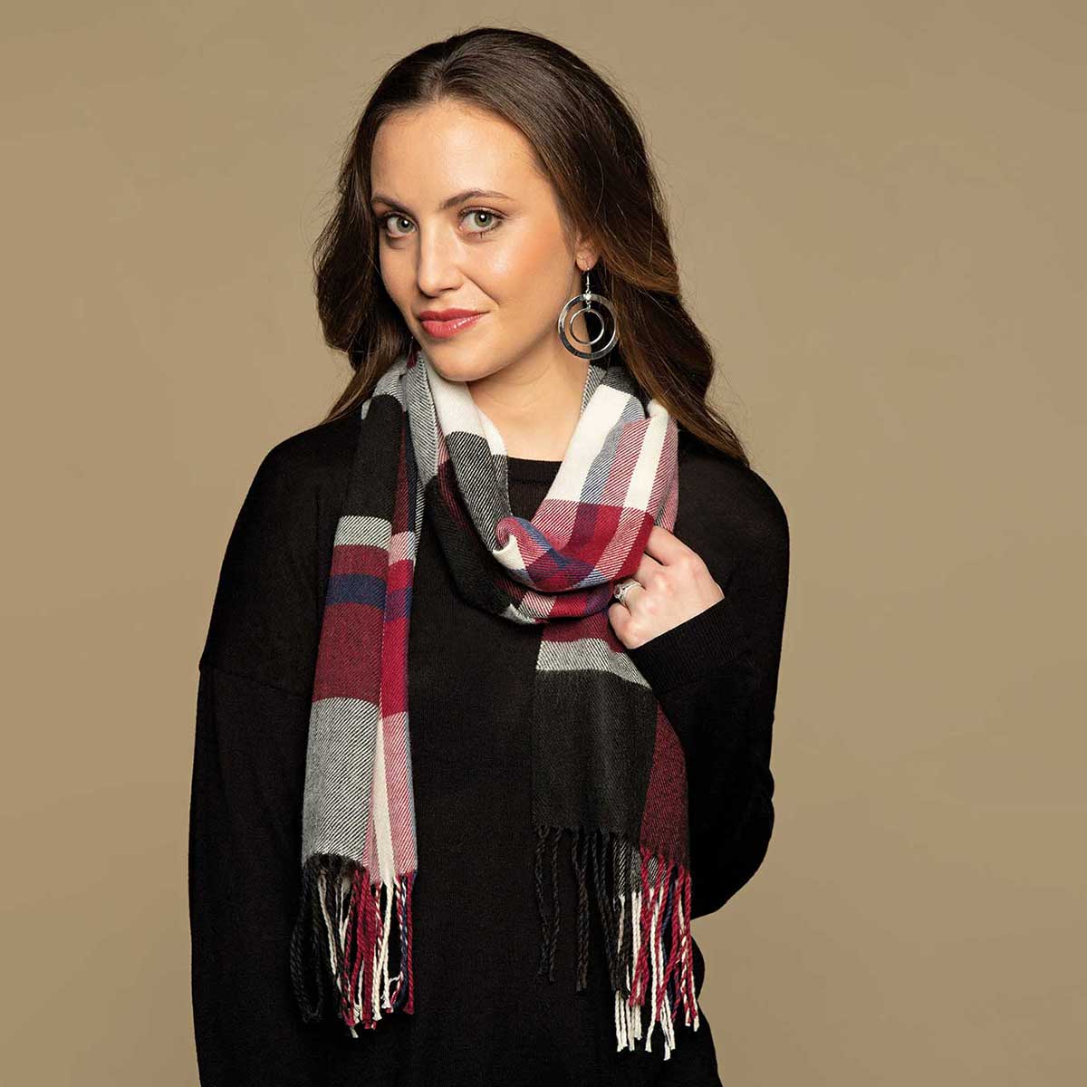 SCARF PLAID BLUE/BURGUNDY