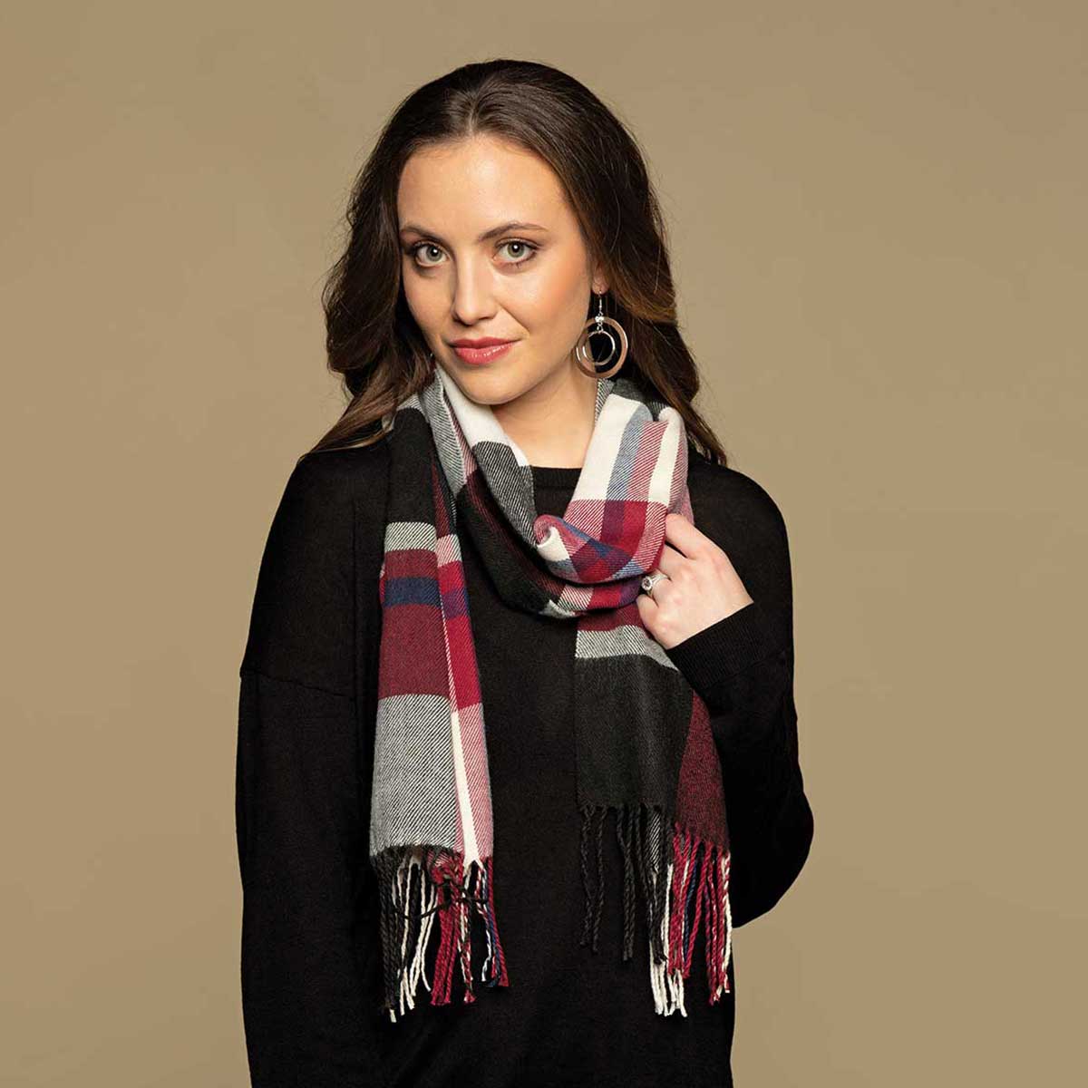 SCARF PLAID BLUE/BURGUNDY