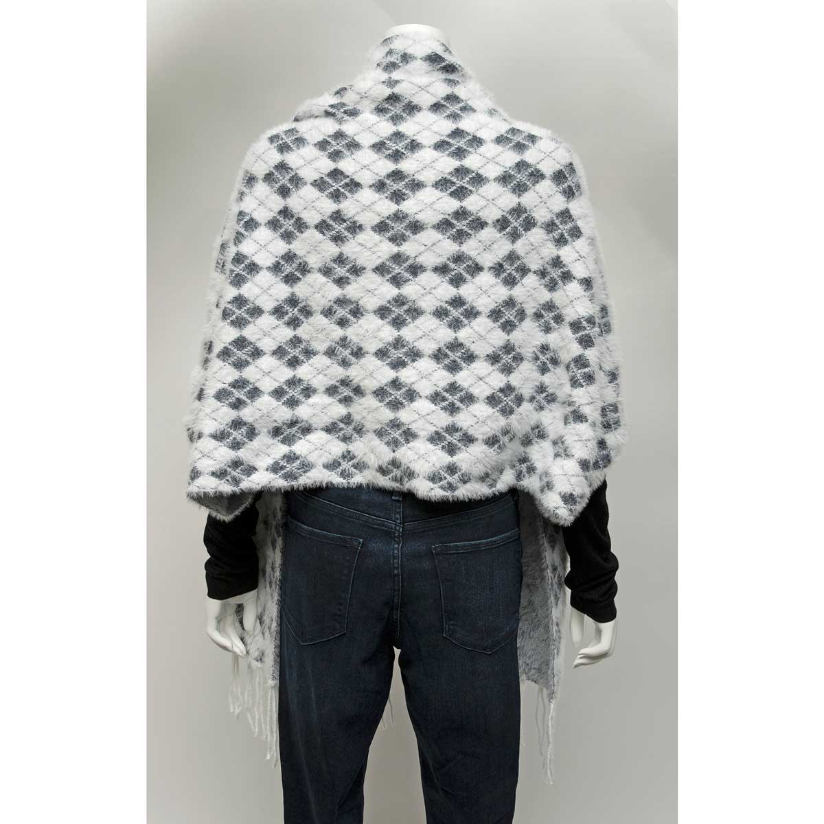 SHAWL FUZZY ARGYLE GREY