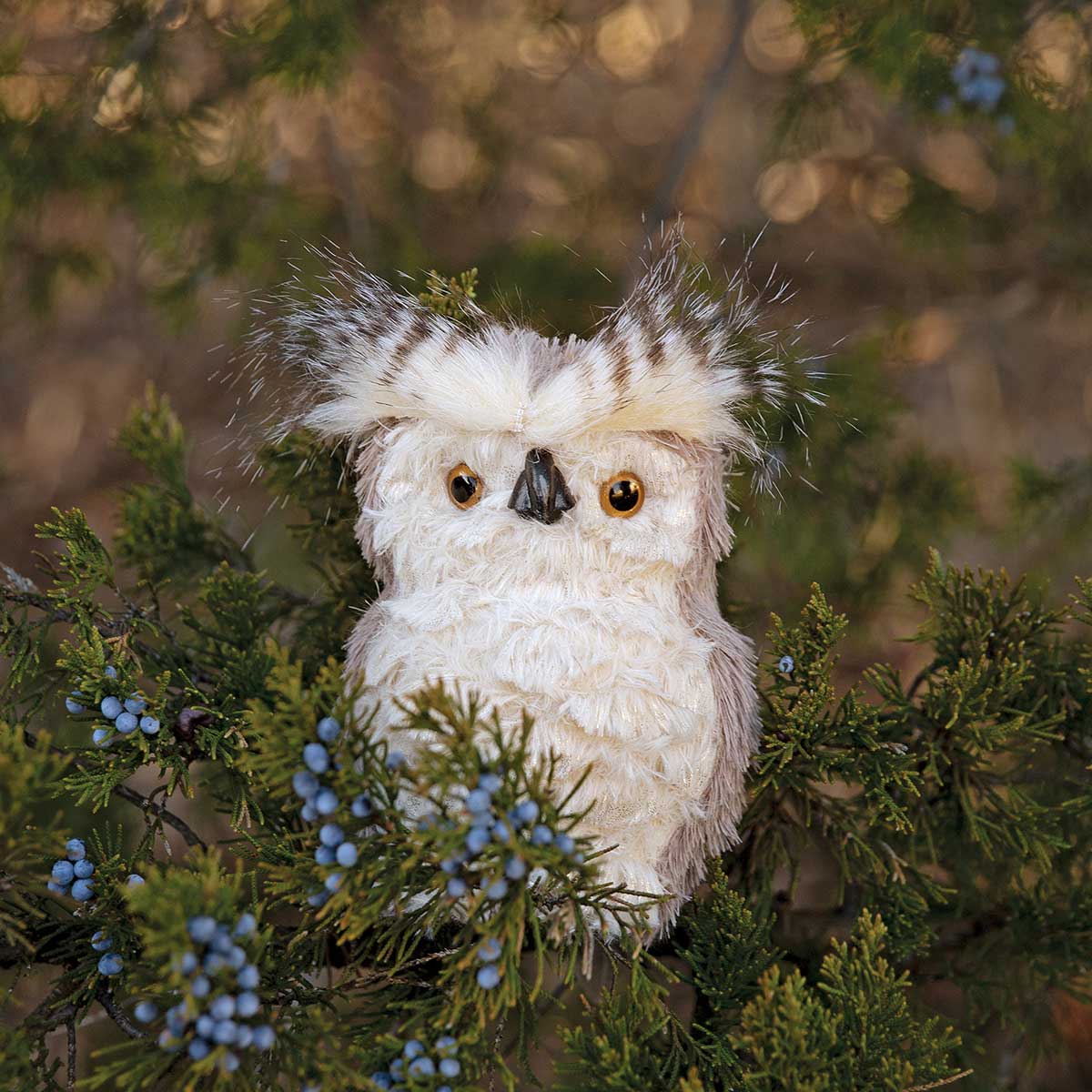 OWL FEATHERED LARGE 3.75IN X 5.75IN X 6IN BROWN/CREAM